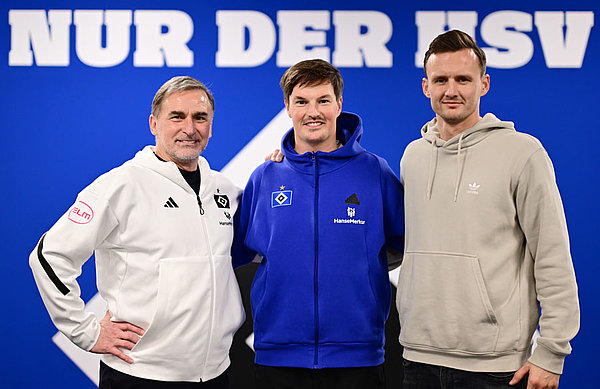 HSV-Vorstand Stefan Kuntz (l.) und Direktor Profifußball Claus Costa (r.) gehen den Weg mit Merlin Polzin als Trainer der Profimannschaft weiter.